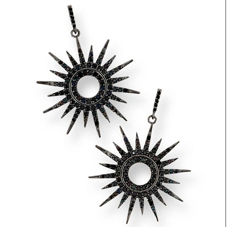 Black Rhodium-plated Sunburst CZ Earrings - Click Image to Close